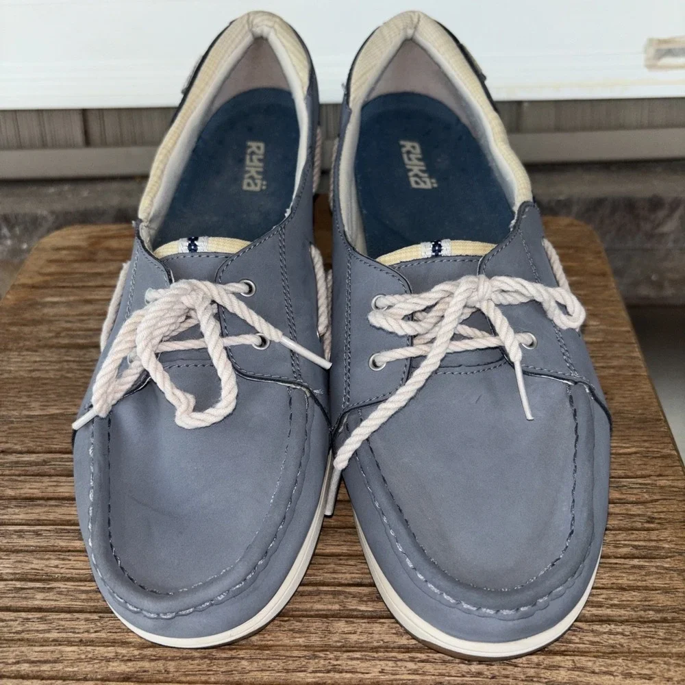 Womens Ryka Size 10 W Chatham Boat Shoes Slip Ons/Lace Bluish Grey Rubber Sole